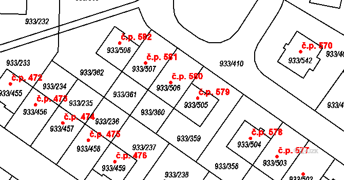 Satalice 580, Praha na parcele st. 933/506 v KÚ Satalice, Katastrální mapa