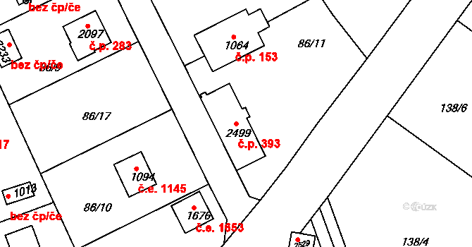 Rajchardov 393, Hradištko na parcele st. 2499 v KÚ Hradištko pod Medníkem, Katastrální mapa