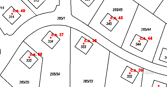 Čistá v Krkonoších 38, Černý Důl na parcele st. 333 v KÚ Čistá v Krkonoších, Katastrální mapa