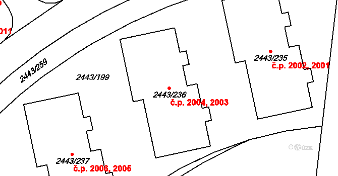 Roztoky 2003,2004 na parcele st. 2443/236 v KÚ Roztoky u Prahy, Katastrální mapa