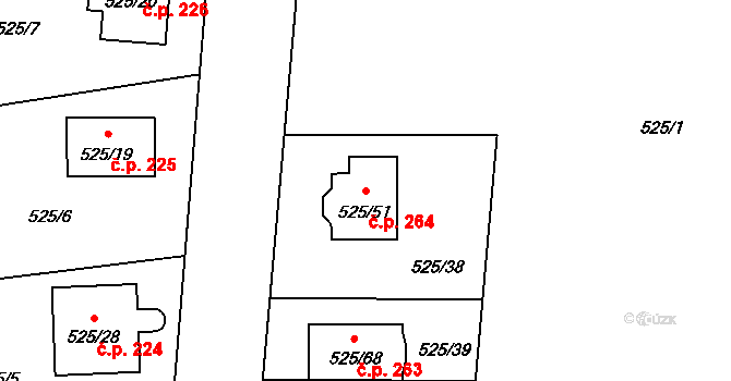 Jinočany 264 na parcele st. 525/51 v KÚ Jinočany, Katastrální mapa