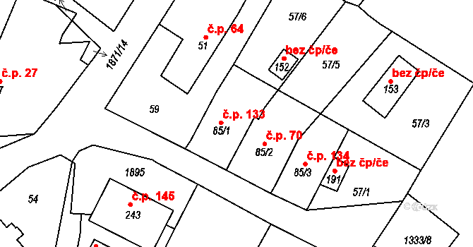 Čeminy 133 na parcele st. 85/1 v KÚ Čeminy, Katastrální mapa