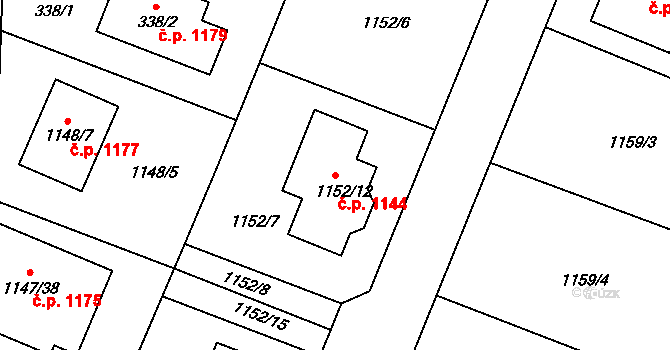 Jemnice 1144 na parcele st. 1152/12 v KÚ Jemnice, Katastrální mapa