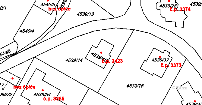 Severní Terasa 3423, Ústí nad Labem na parcele st. 4539/45 v KÚ Ústí nad Labem, Katastrální mapa
