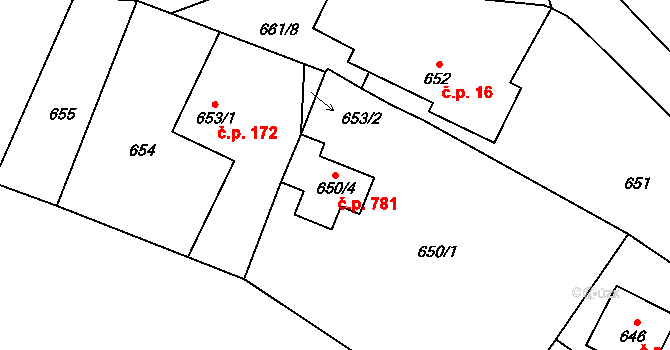 Výškovice 781, Ostrava na parcele st. 650/4 v KÚ Výškovice u Ostravy, Katastrální mapa