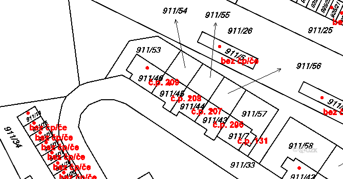 Nové Homole 208, Homole na parcele st. 911/45 v KÚ Homole, Katastrální mapa