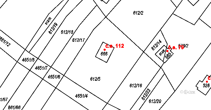 Budišov 112 na parcele st. 666 v KÚ Budišov, Katastrální mapa
