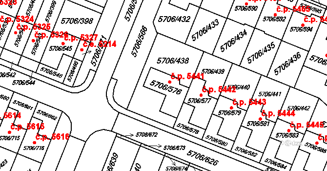Jihlava 5441 na parcele st. 5706/576 v KÚ Jihlava, Katastrální mapa