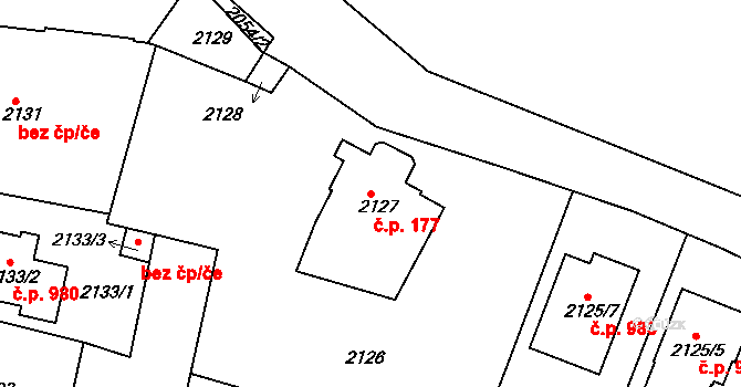Jemnice 177 na parcele st. 2127 v KÚ Jemnice, Katastrální mapa