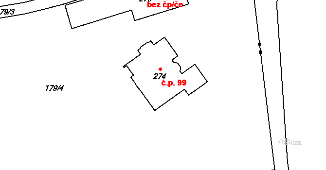 Zahrady 99, Krásná Lípa na parcele st. 274 v KÚ Zahrady, Katastrální mapa