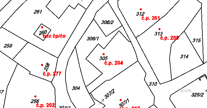 Horní Benešov 204 na parcele st. 305 v KÚ Horní Benešov, Katastrální mapa