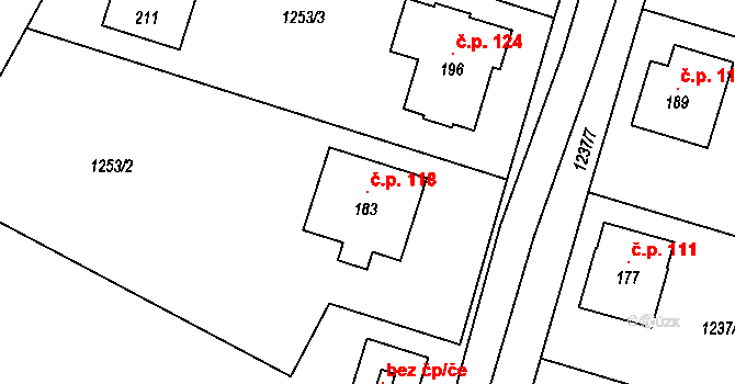Choteč 118 na parcele st. 183 v KÚ Choteč u Holic, Katastrální mapa