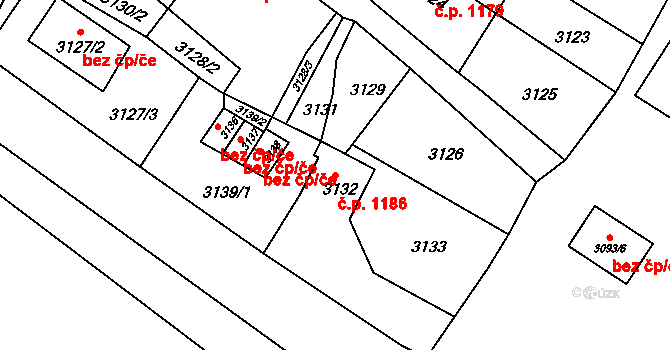 Bruntál 1186 na parcele st. 3132 v KÚ Bruntál-město, Katastrální mapa