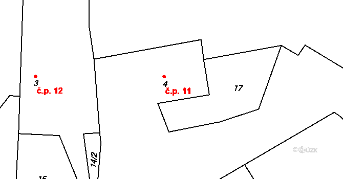 Damíč 11, Soběšice na parcele st. 4 v KÚ Damíč, Katastrální mapa