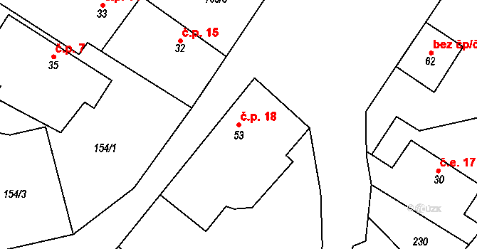 Budín 18, Boharyně na parcele st. 53 v KÚ Zvíkov nad Bystřicí, Katastrální mapa