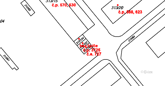 Vyškov-Předměstí 3725, Vyškov na parcele st. 313/102 v KÚ Vyškov, Katastrální mapa