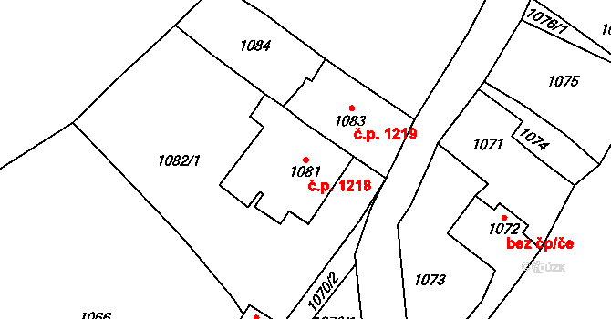 Velké Meziříčí 1218 na parcele st. 1081 v KÚ Velké Meziříčí, Katastrální mapa