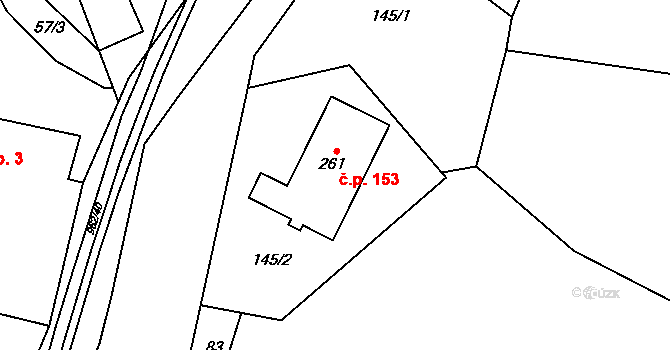 Dalečín 153 na parcele st. 261 v KÚ Dalečín, Katastrální mapa