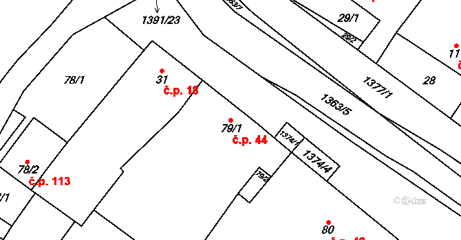 Žďárec 44 na parcele st. 79/1 v KÚ Žďárec, Katastrální mapa