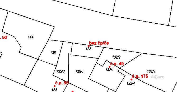 Hlízov 38256401 na parcele st. 133 v KÚ Hlízov, Katastrální mapa