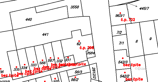Tlumačov 298 na parcele st. 62 v KÚ Tlumačov na Moravě, Katastrální mapa