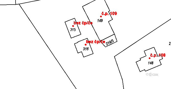 Písečná 39434401 na parcele st. 316 v KÚ Písečná u Žamberka, Katastrální mapa