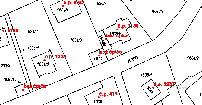 Praha 40477401 na parcele st. 1631/5 v KÚ Radotín, Katastrální mapa