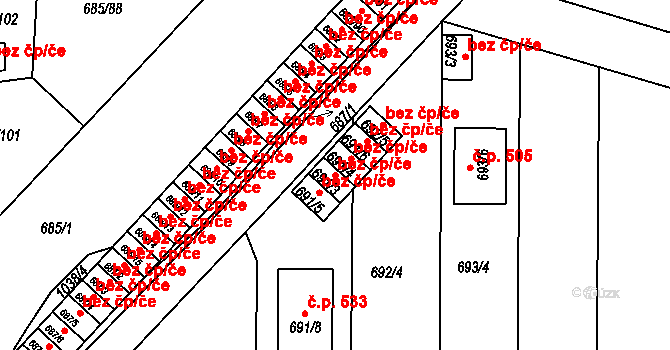 Holešov 41044401 na parcele st. 691/3 v KÚ Všetuly, Katastrální mapa