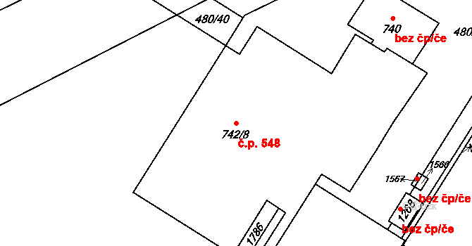 Pardubičky 548, Pardubice na parcele st. 742/8 v KÚ Pardubičky, Katastrální mapa