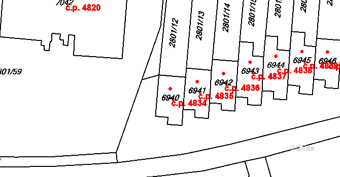 Zlín 4834 na parcele st. 6940 v KÚ Zlín, Katastrální mapa