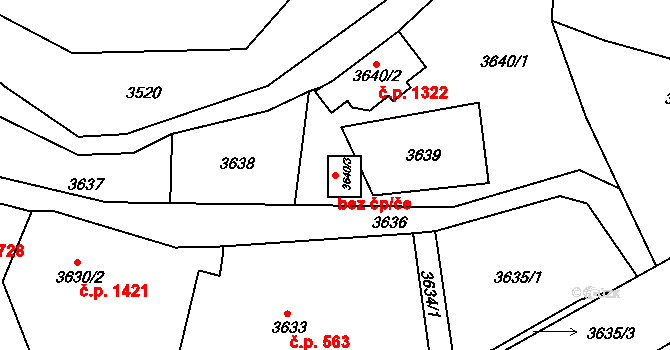 Smržovka 1398 na parcele st. 3640/3 v KÚ Smržovka, Katastrální mapa