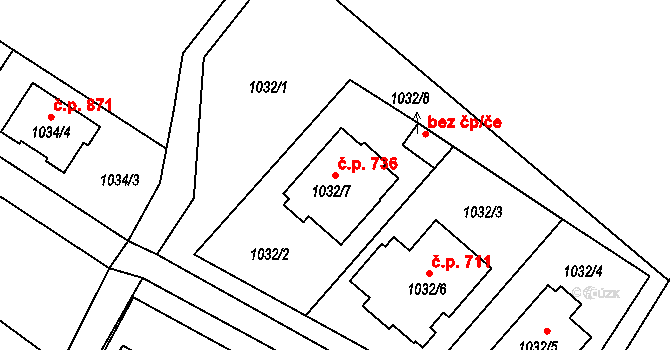 Kobeřice 736 na parcele st. 1032/7 v KÚ Kobeřice ve Slezsku, Katastrální mapa