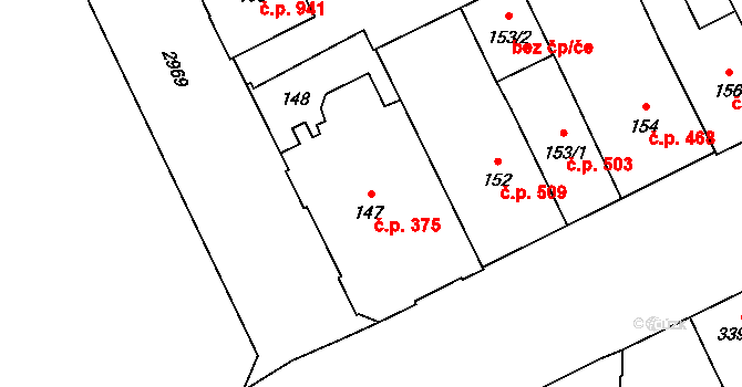 Předměstí 375, Opava na parcele st. 147 v KÚ Opava-Předměstí, Katastrální mapa