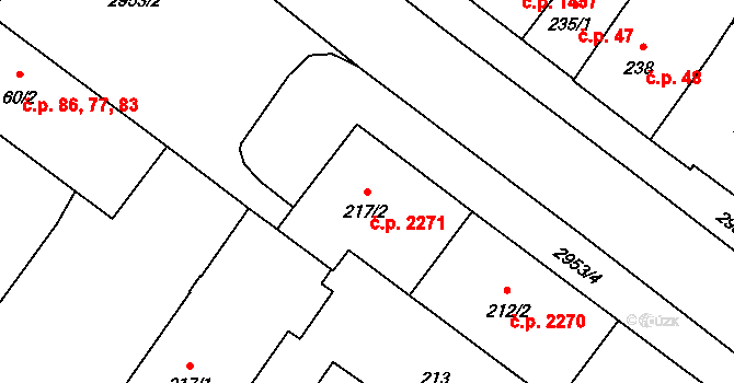 Předměstí 2271, Opava na parcele st. 217/2 v KÚ Opava-Předměstí, Katastrální mapa