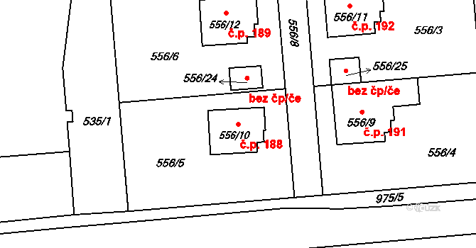 Chuchelná 188 na parcele st. 556/10 v KÚ Chuchelná, Katastrální mapa