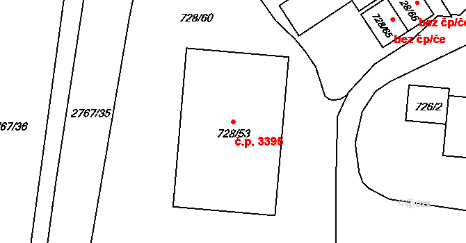 Česká Lípa 3395 na parcele st. 728/53 v KÚ Česká Lípa, Katastrální mapa