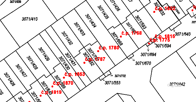 Hlučín 1780 na parcele st. 3071/701 v KÚ Hlučín, Katastrální mapa