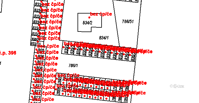 České Budějovice 46892401 na parcele st. 835/8 v KÚ České Budějovice 6, Katastrální mapa