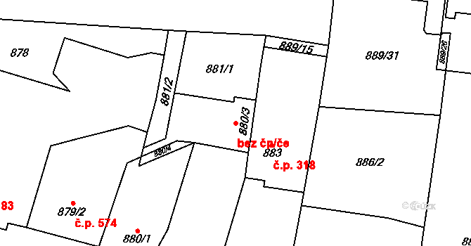 Drnovice 47389401 na parcele st. 880/3 v KÚ Drnovice u Vyškova, Katastrální mapa