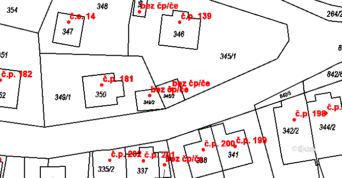 Sázava 47994401 na parcele st. 345/3 v KÚ Černé Budy, Katastrální mapa
