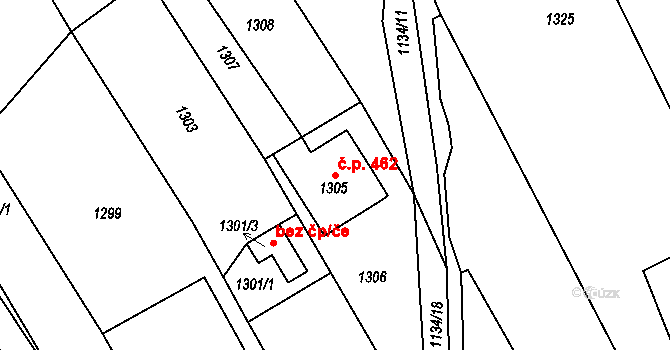 Buchlovice 462 na parcele st. 1305 v KÚ Buchlovice, Katastrální mapa