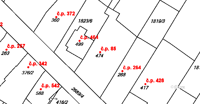 Zlechov 85 na parcele st. 474 v KÚ Zlechov, Katastrální mapa
