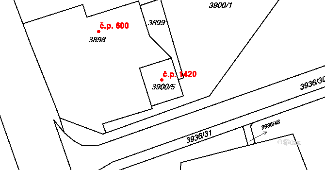 Lutyně 1420, Orlová na parcele st. 3900/5 v KÚ Horní Lutyně, Katastrální mapa