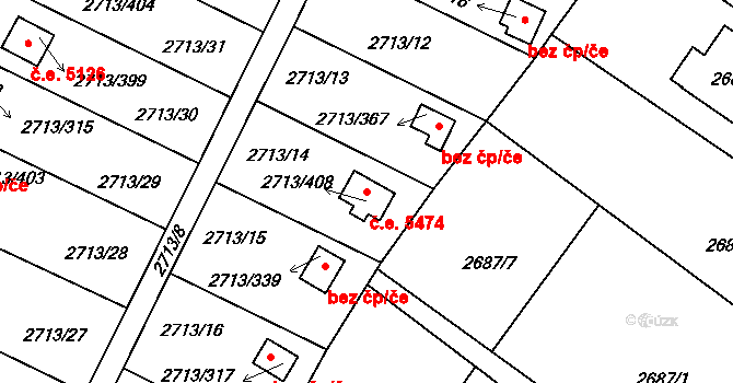 Pelhřimov 5474 na parcele st. 2713/408 v KÚ Pelhřimov, Katastrální mapa