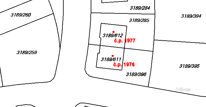 Roztoky 1976 na parcele st. 3189/611 v KÚ Žalov, Katastrální mapa