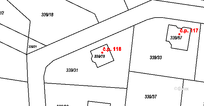 Levín 118, Králův Dvůr na parcele st. 339/78 v KÚ Levín u Berouna, Katastrální mapa
