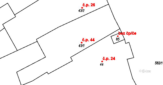 Bousov 44 na parcele st. 43/1 v KÚ Bousov, Katastrální mapa