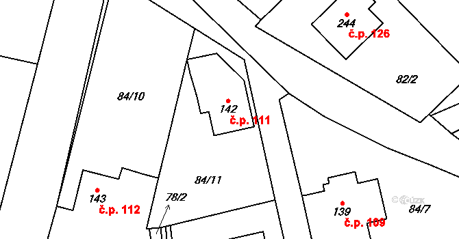 Žumberk 111 na parcele st. 142 v KÚ Žumberk, Katastrální mapa
