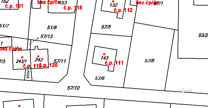 Škrovád 111, Slatiňany na parcele st. 143 v KÚ Škrovád, Katastrální mapa