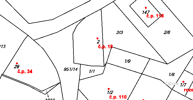 Zbelítov 18 na parcele st. 2 v KÚ Zbelítov, Katastrální mapa